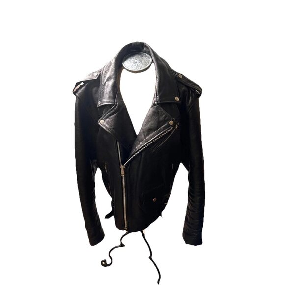 VTG Blk Leather Motorcycle Jacket  Lg?  Zippers Biker Goth Punk 90s Grunge Read - Picture 1 of 16